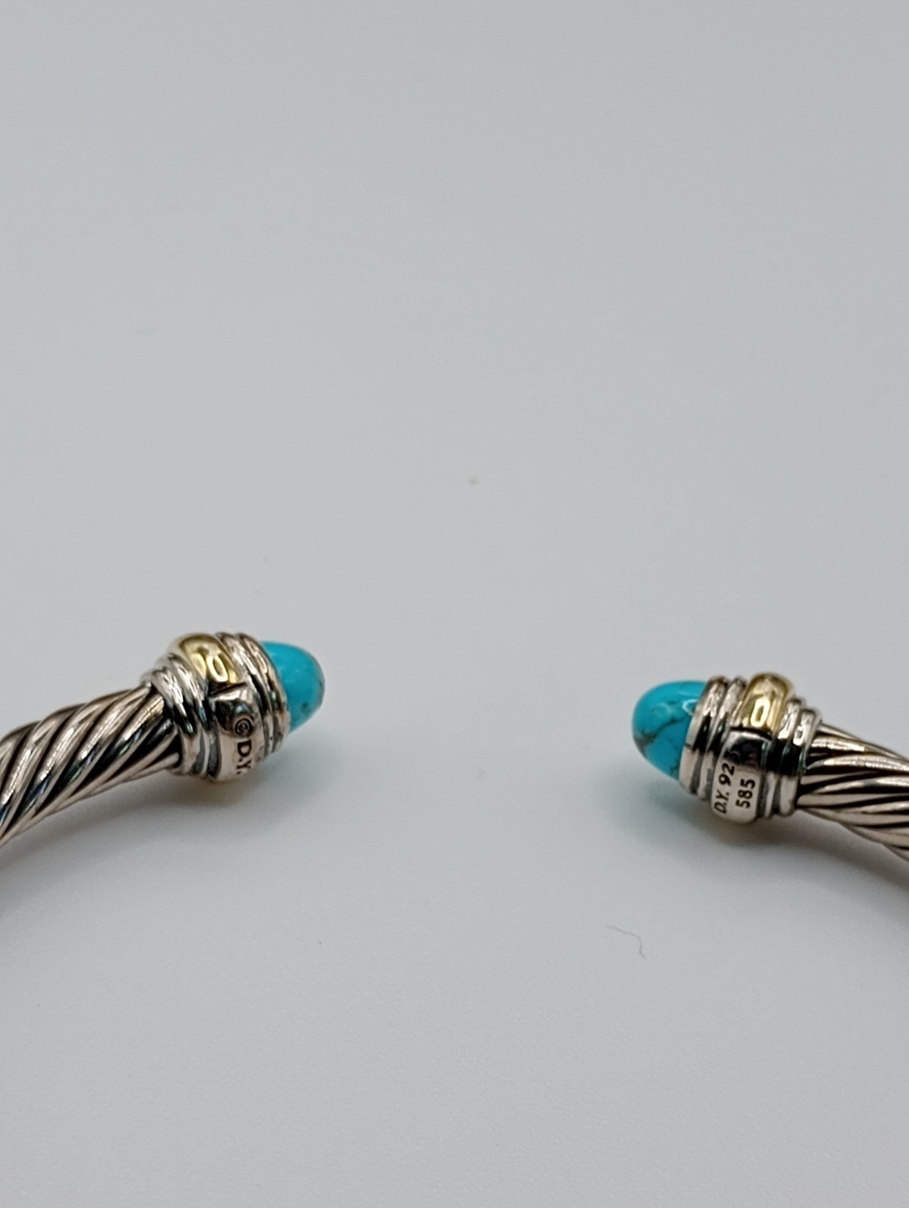 David Yurman 5 mm Silver Cable Cuff with Turquoise and Gold Accents - Picture 6 of 12